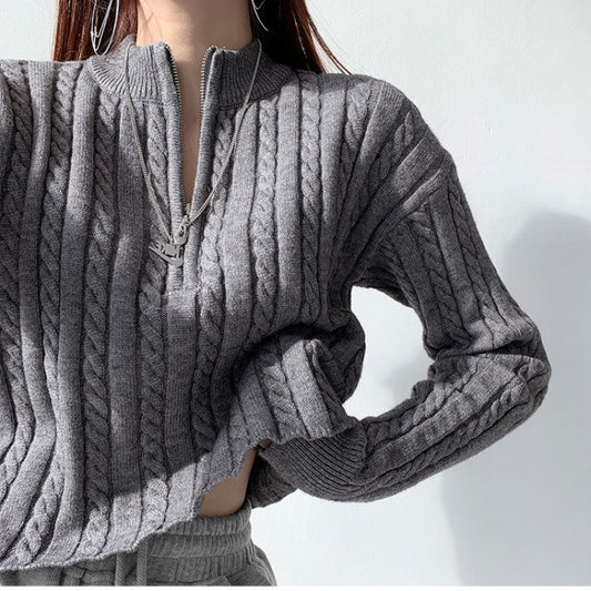 Womens Knitted Zipper Neck Sweaters