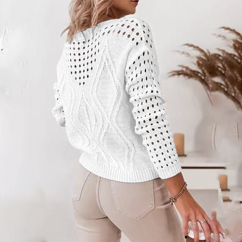 Women Hollow Out V Neck Sweaters