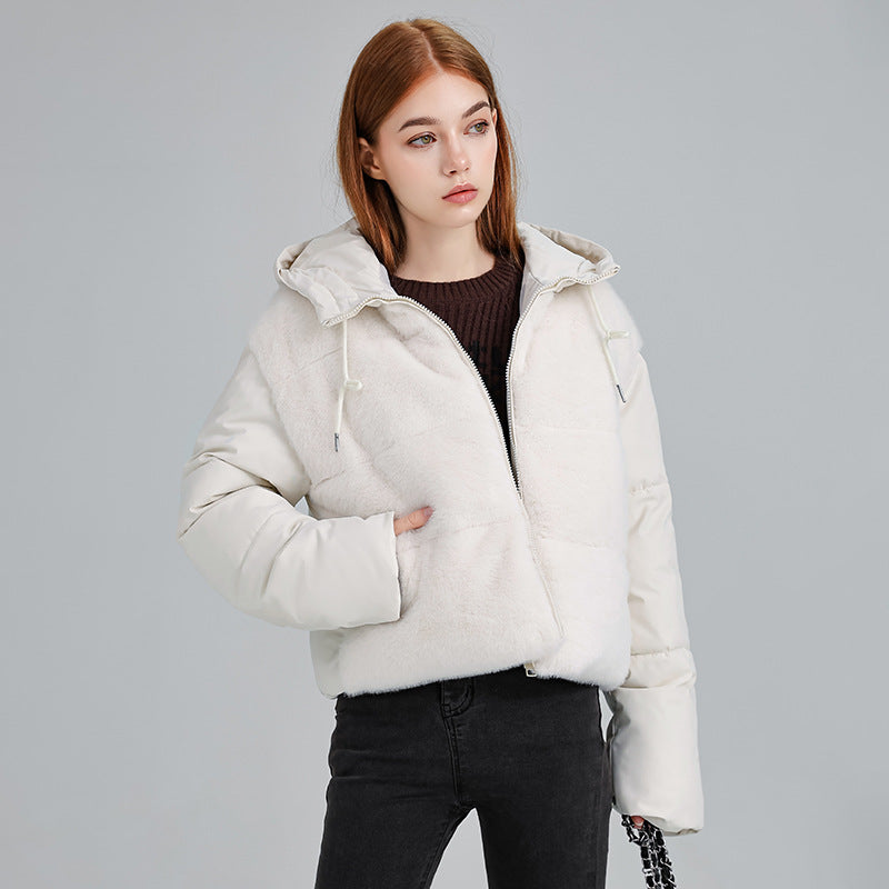Womens Patchwork Vintage Style Hooded Winter Parka Coat