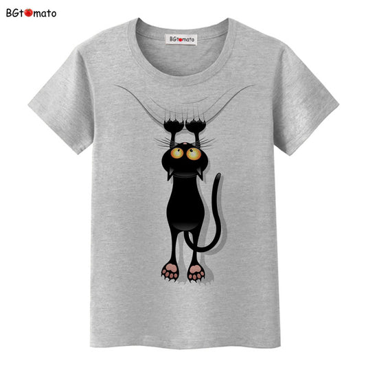 Funny Cap Three Cat Cartoon Summer Women T-Shirts