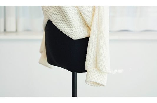 Chic White V Neck Knit Sweater