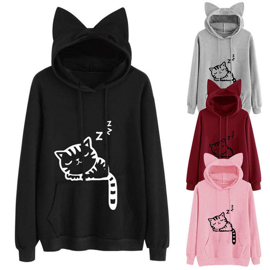 Women Black Theme Meow Sweatshirts