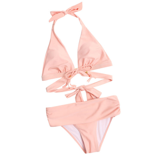 Womens High Waisted Drawing Cat Strappy Bikini