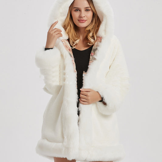Fur Hooded Womens Warm Zipper Outwear Coat