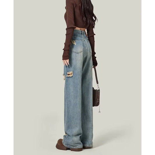 Womens Ripped High Waisted Baggy Jeans