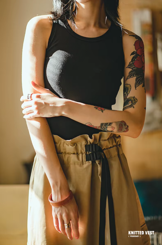 2025 Summer Women's Knitted Tank Top – Sleeveless Slim-Fit Vest, Solid Color Casual Sportswear