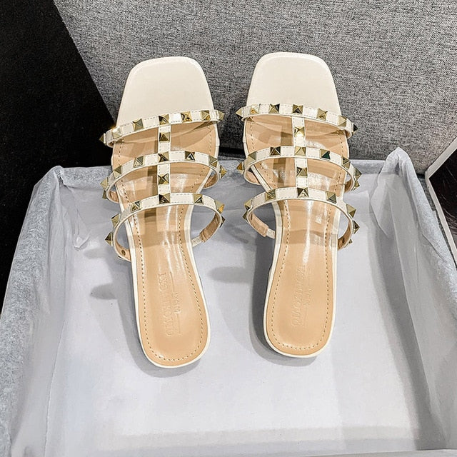 Summer Ribbon Sandals with Rivet Detailing