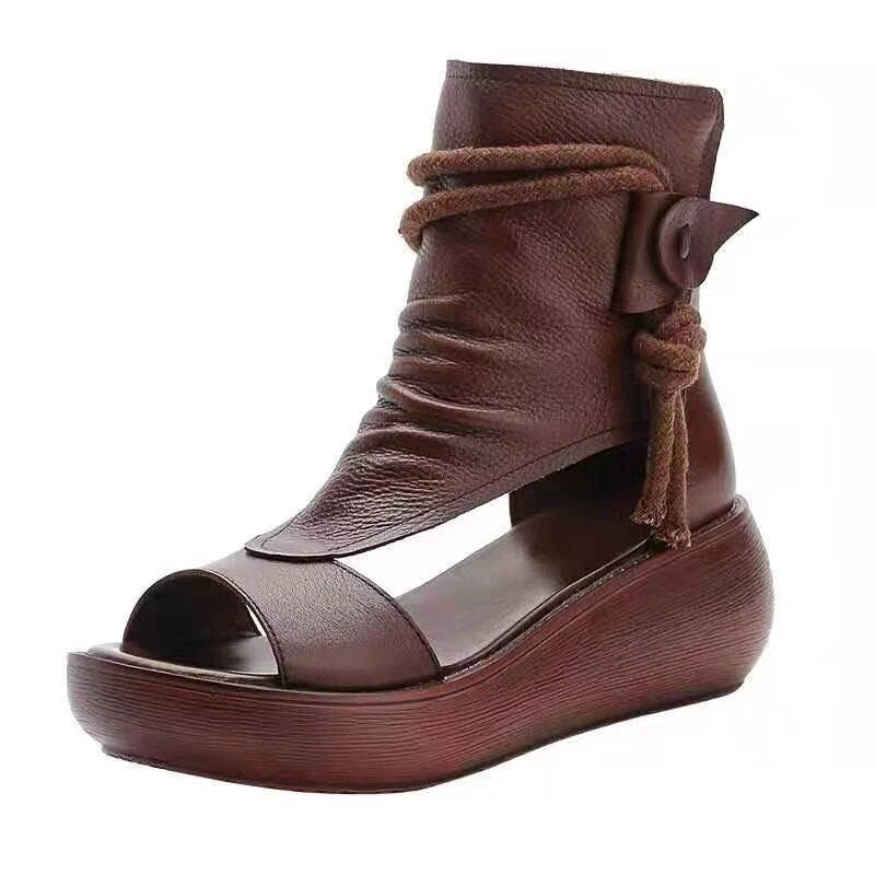 Mid Platform Heel Leather Women Sandals