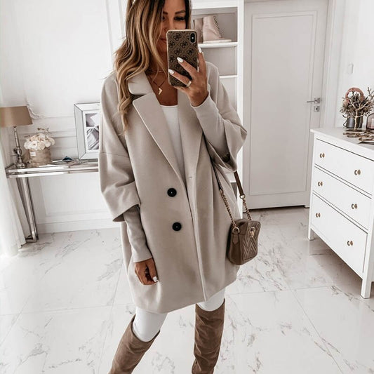 Casual Loose Style Oversized Spring Autumn Woolen Coats For Women