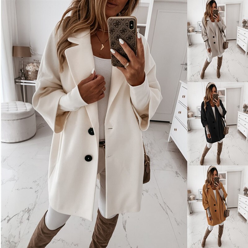 Casual Loose Style Oversized Spring Autumn Woolen Coats For Women