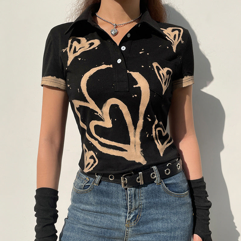Womens Turn Down Collar Elegant Crop Top