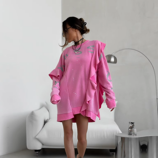 New Trendy 2025 Winter Pink Oversized Sweatshirt