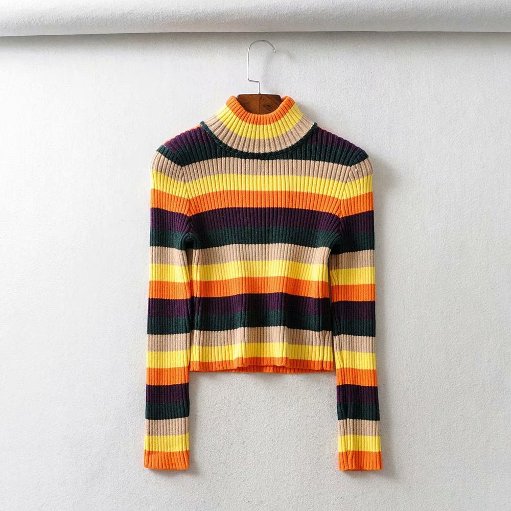 Women Turtleneck Rainbow Sweater