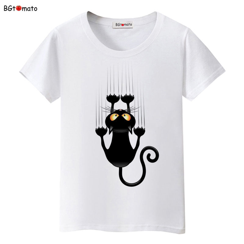 Funny Cap Three Cat Cartoon Summer Women T-Shirts