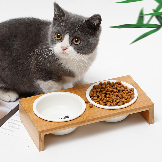 Cat Bamboo Rack Ceramic Bowl