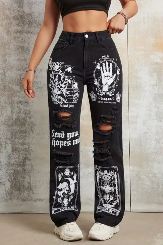 2025 Women's Ripped Straight Jeans with high waist, ripped details, and ankle-length design — perfect for casual spring and autumn streetwear.