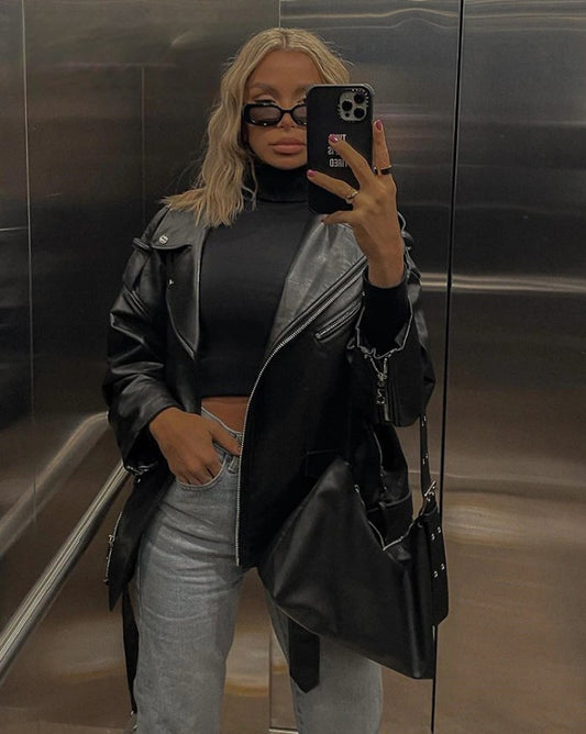 Belted Faux Leather Moto Jacket – Street Chic Edition