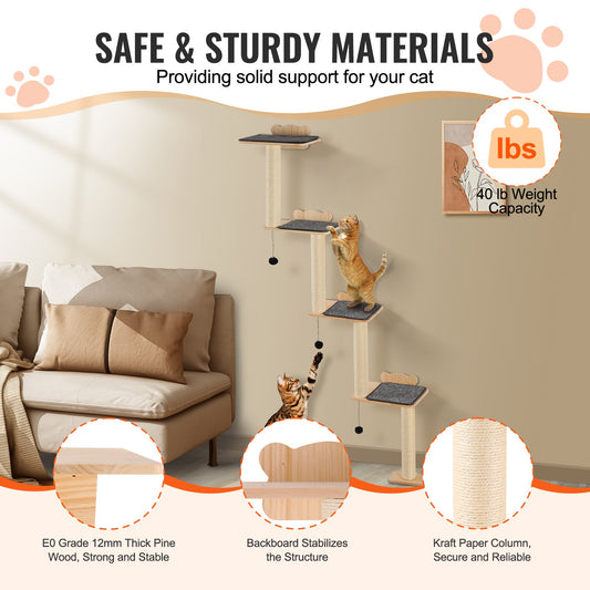 Wall Mounted Cat Climbing Wood Stairs Furniture