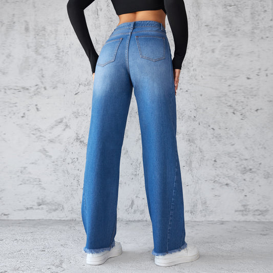 Womens Straight Casual High Waist Jeans