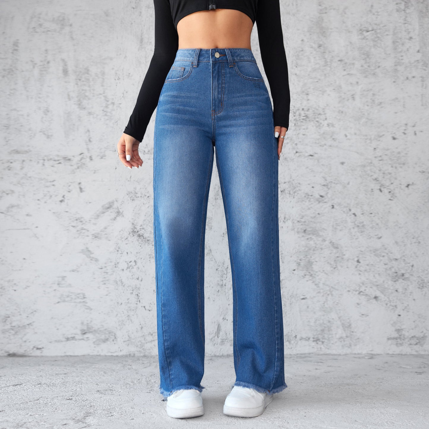 Womens Straight Casual High Waist Jeans