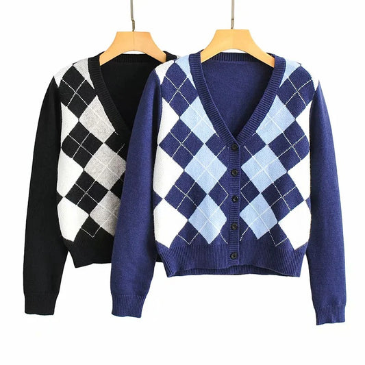 Womens Plaid Knitted Tops