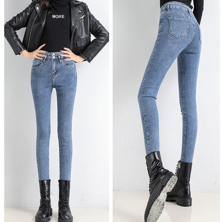 Double Button Fly Skinny Women Jean Tight Trousers
