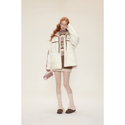 Winter Fashion Vintage Lamb Fleece Cotton Parkas Coat For Women