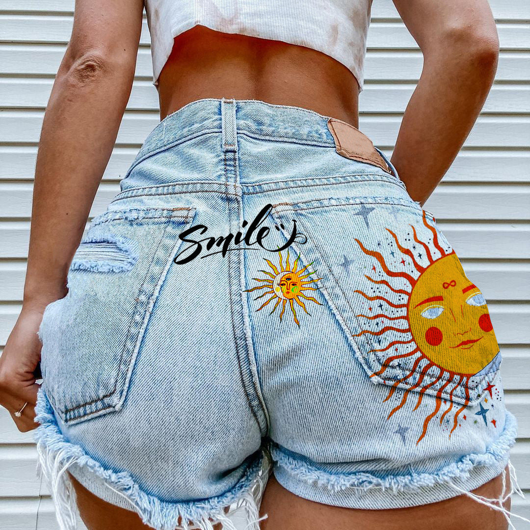 Street Style Personality Print Denim Shorts