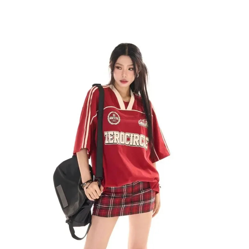 American Retro V-Neck Red Tee