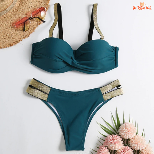Sexy Brazilian push-up bikini set with triangle neckline and underwire support, perfect for summer beach or poolside fashion.
