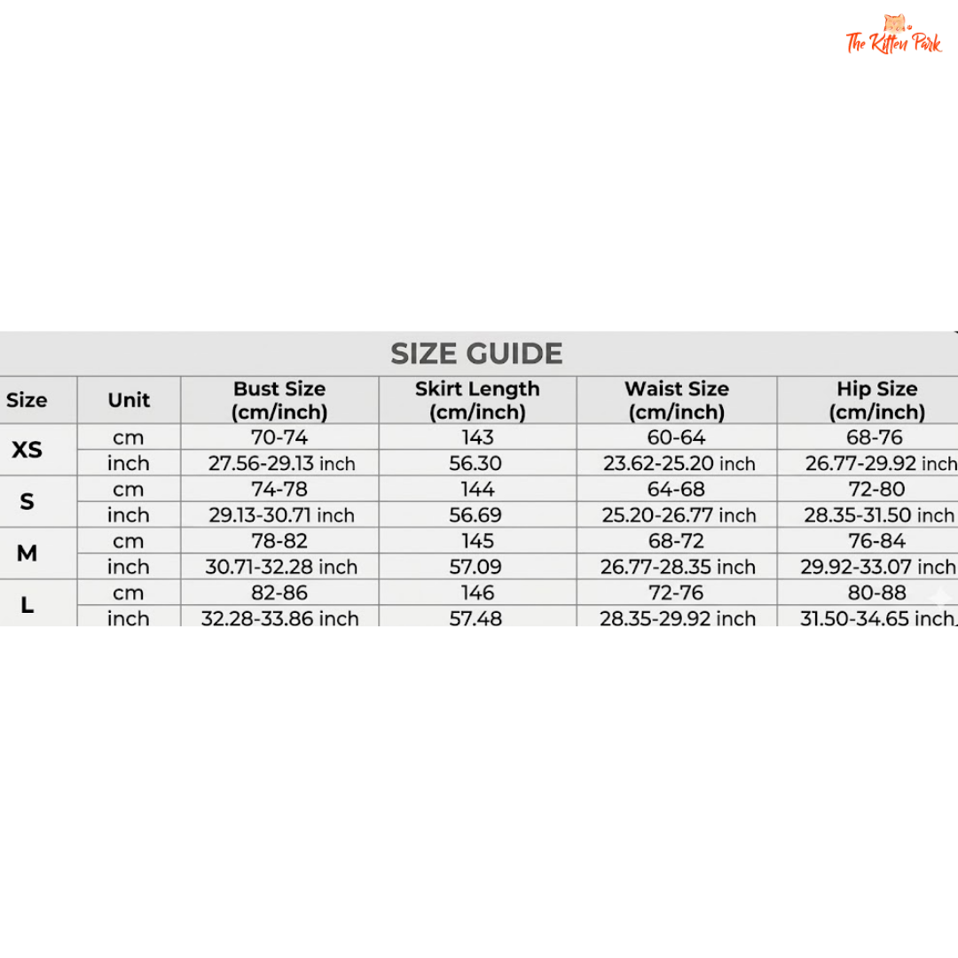 Size guide chart for clothing with measurements in inches and centimeters.