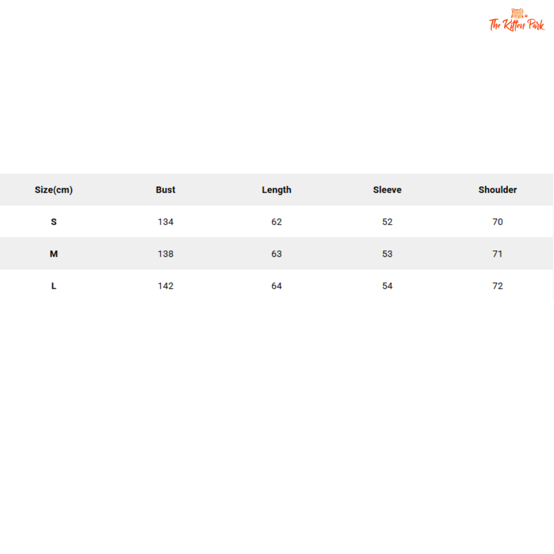 Size chart for clothing with measurements in centimeters