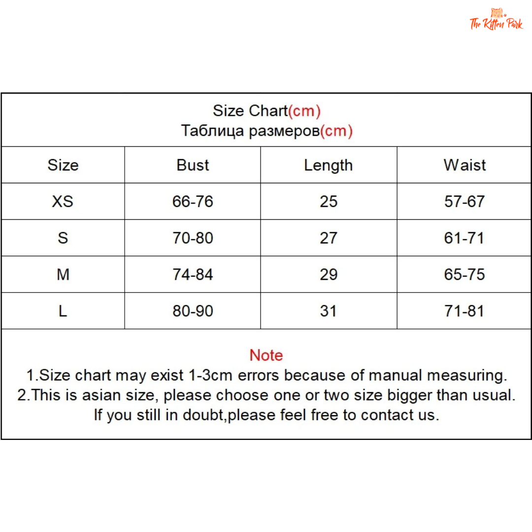 Size chart for clothing measurements in centimeters with Ruffle Rack branding.