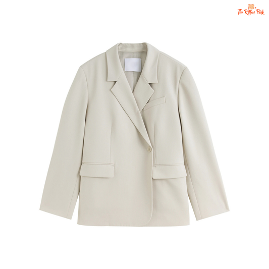 Women’s chic blazer jacket in polyester-spandex blend with single-breasted closure, button detail, and casual versatile design for spring and summer.