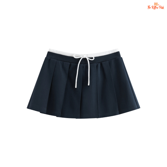 College Style Sweater Suit – Jacket & Pleated Skirt in preppy knit design with long sleeves, solid pattern, and mini A-line skirt for all seasons.