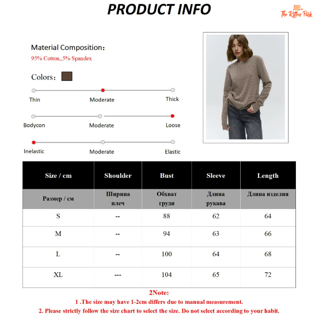 Striped Cotton Long Sleeve Tee – Women's Casual Round Neck Pullover Office Top