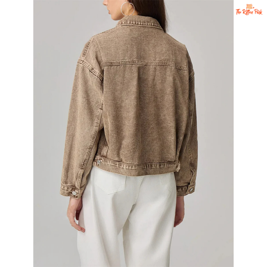 Women's Retro Short Denim Jacket – Single Breasted Long Sleeve Casual Jean Coat