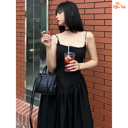 Women's sleeveless A-line maxi dress with lace trim, slim fit silhouette, and elegant pullover design—perfect for casual summer days.