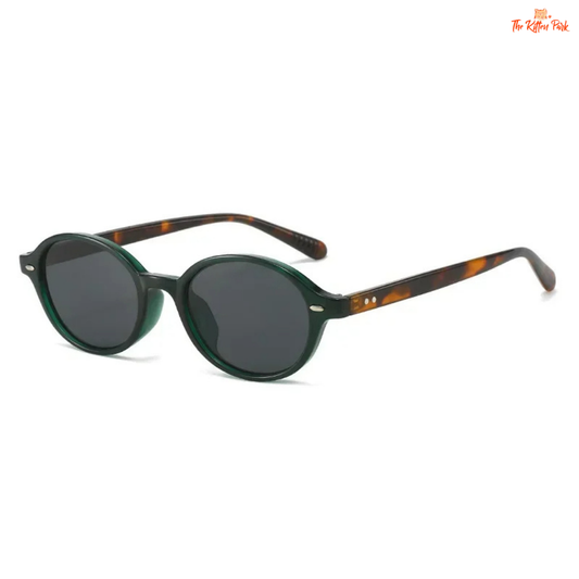 Retro-style small oval sunglasses with rivet detail and UV400 acrylic lenses for women, perfect for stylish and protective casual wear.