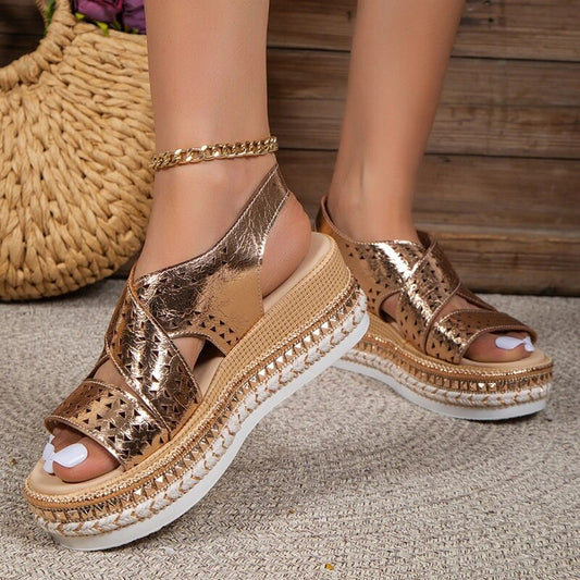 Platform Thick Sole Gold Gladiator Women Summer Shoes