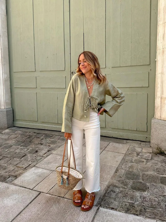 Spring Chic Lace-Up Blouse