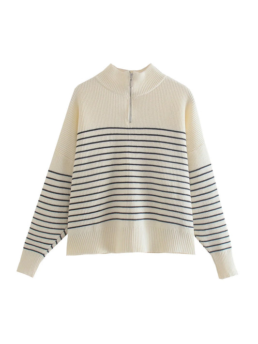 Retro Stripe Zipper Sweater