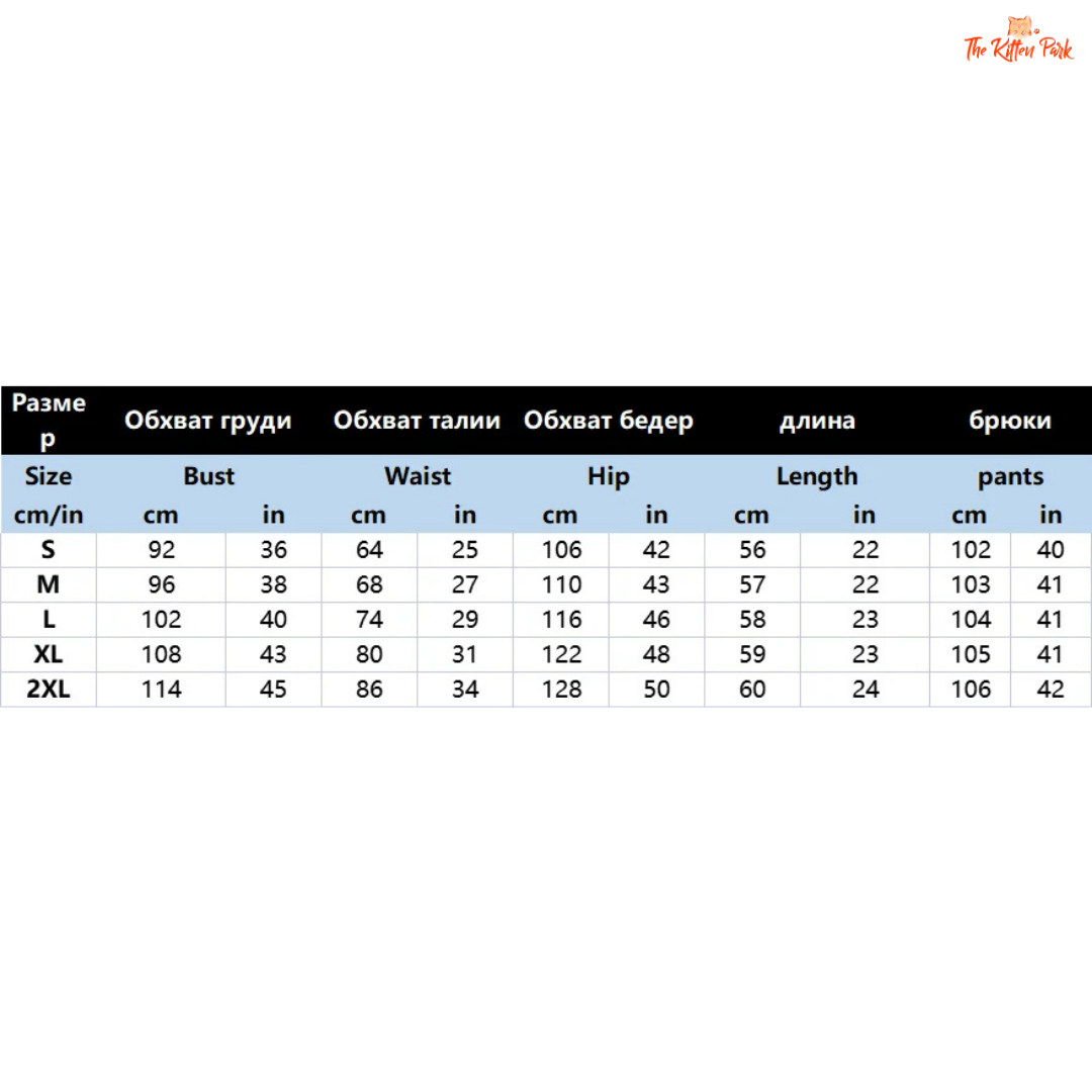 Size chart for clothing with measurements in centimeters and inches.