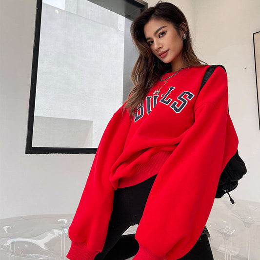 All-American Chic: Red Vintage Sweatshirt