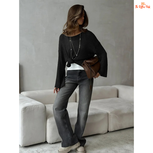 Hollow Knit Long Sleeve Sweater for women, lightweight cotton-acrylic blend, loose fit, O-neck casual top for summer.