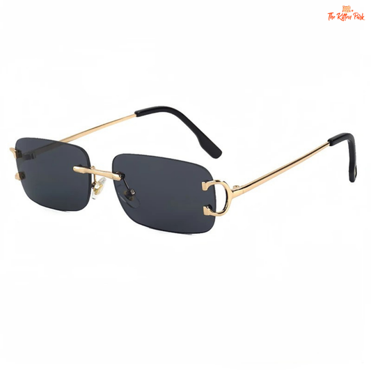 Retro rectangle sunglasses with rimless gold alloy frame and gradient UV400 lenses, perfect for outdoor sun protection in a stylish look.