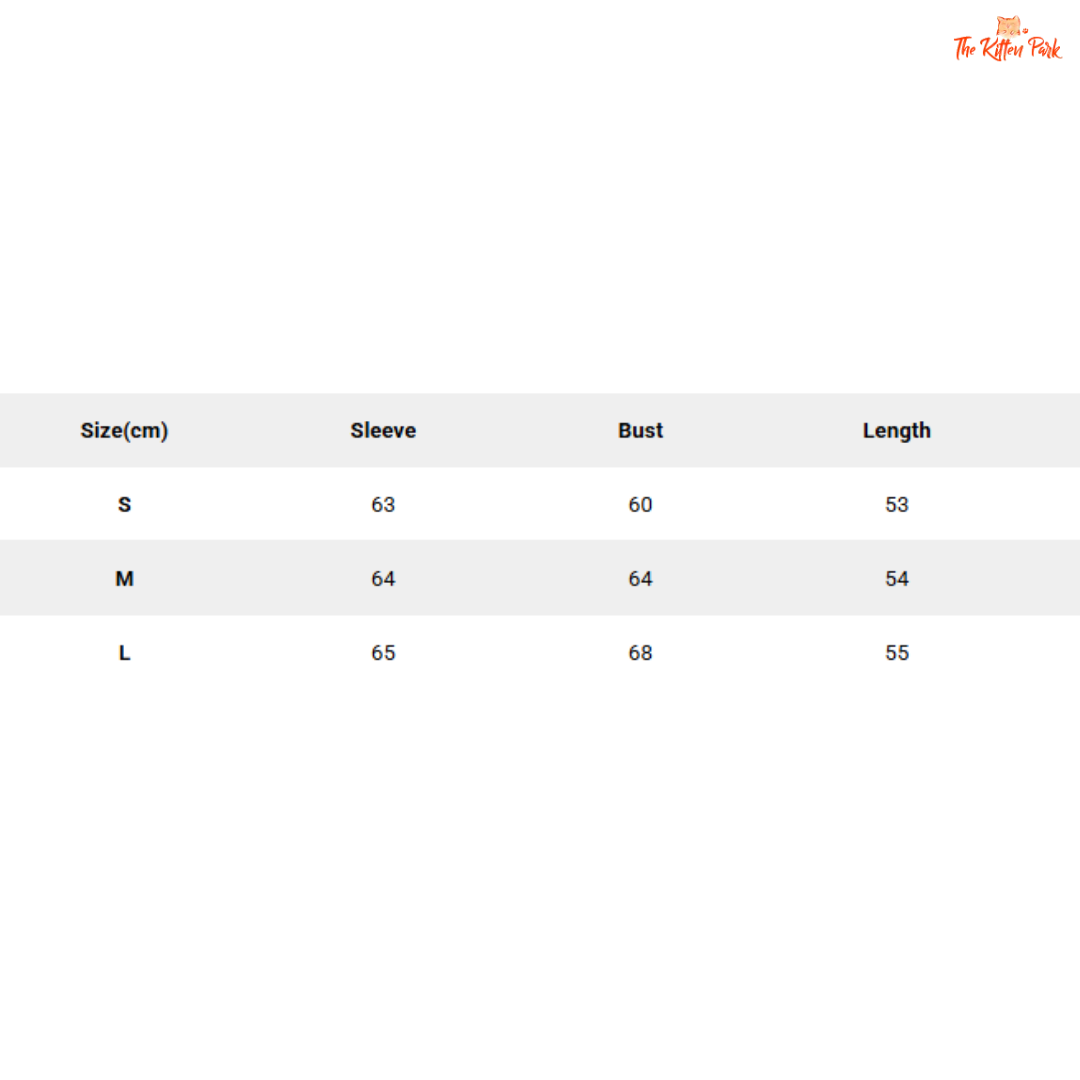 Size chart for clothing with measurements in centimeters