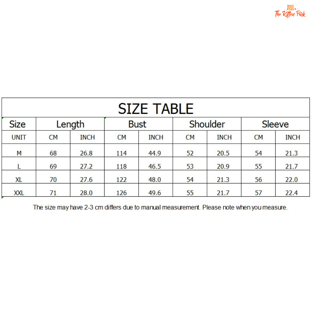 Size chart for clothing measurements in centimeters and inches with The Keffiyeh Patch logo.