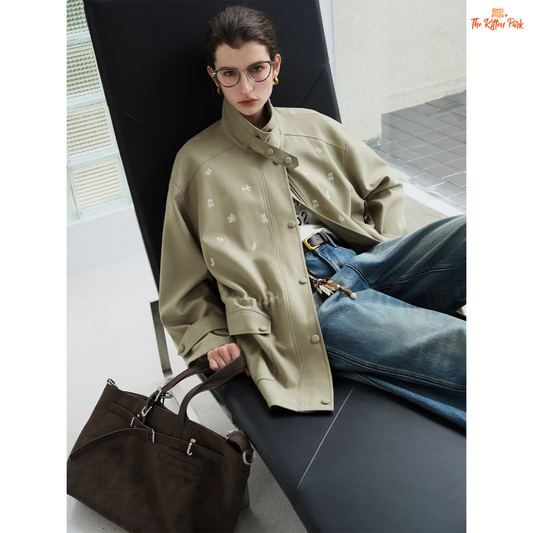 Premium Olive Green Embroidered Jacket – Women’s Boho Outerwear