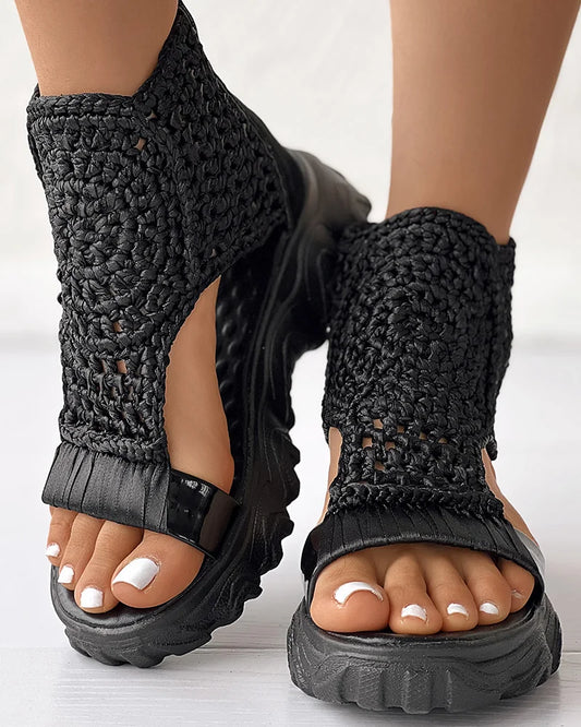 Geometric Knit Platform Sandals